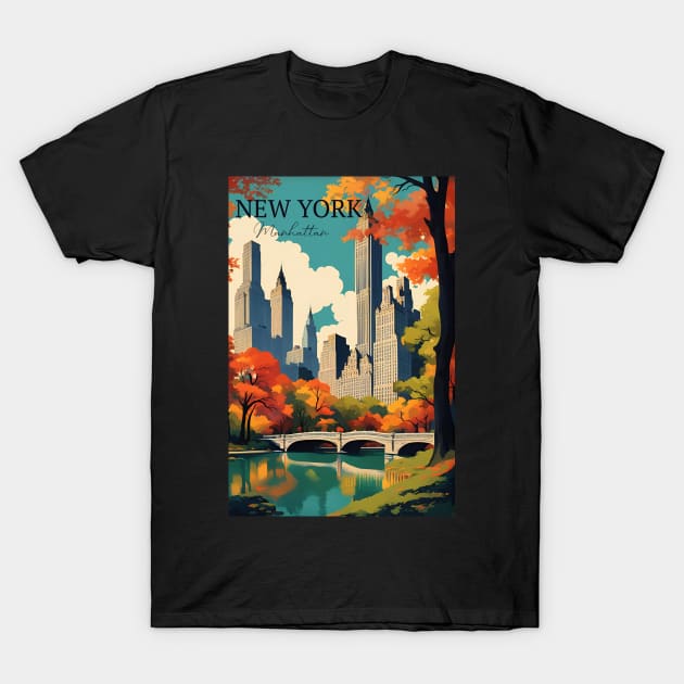 Manhattan New York Travel Poster T-Shirt by LittleBean